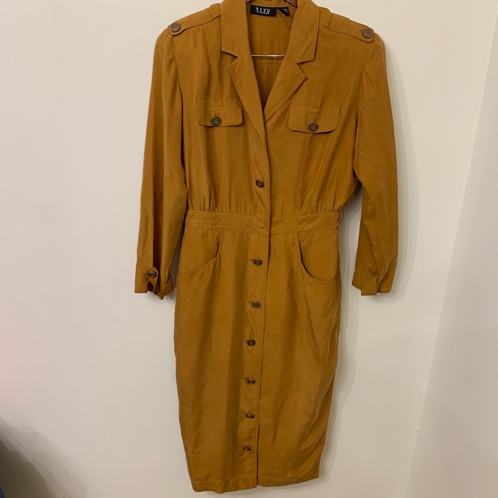 Y Lev Mustard 100% Silk Dress
